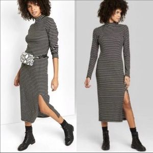 Wild Fable Sweater Dress Womens Small Black White Stripes Long Sleeve Slit NWT